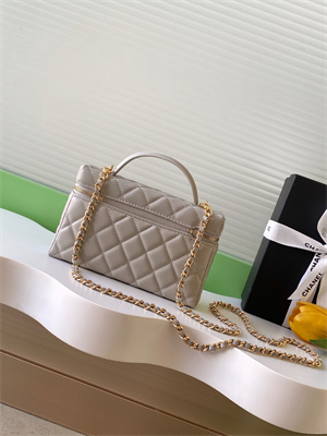 Ch*el vanity with chain shinny lambskin , strass & gold-tone metal light grey ap4804