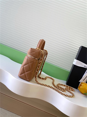 Ch*el vanity with chain shinny lambskin , strass & gold-tone metal brown ap4804