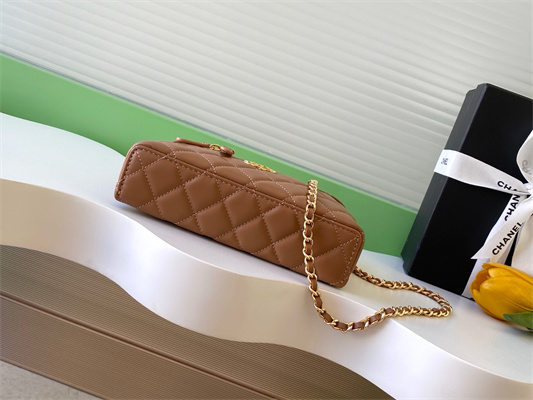 Ch*el vanity with chain shinny lambskin , strass & gold-tone metal brown ap4804