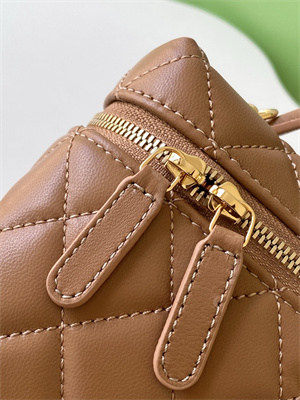 Ch*el vanity with chain shinny lambskin , strass & gold-tone metal brown ap4804