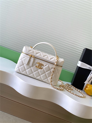 Ch*el vanity with chain shinny lambskin , strass & gold-tone metal white ap4804
