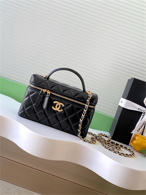Ch*el vanity with chain shinny lambskin , strass & gold-tone metal black ap4804