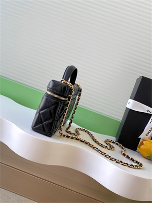 Ch*el vanity with chain shinny lambskin , strass & gold-tone metal black ap4804