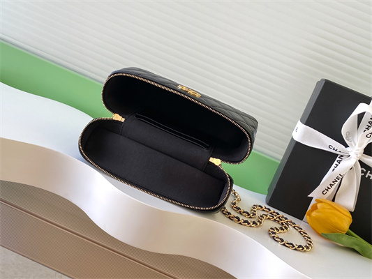 Ch*el vanity with chain shinny lambskin , strass & gold-tone metal black ap4804