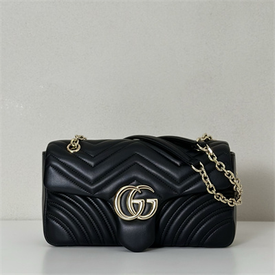 Gu.cci GG Marmont medium shoulder bag matelassé chevron lambskin leather Light gold-toned hardware Black 837267
