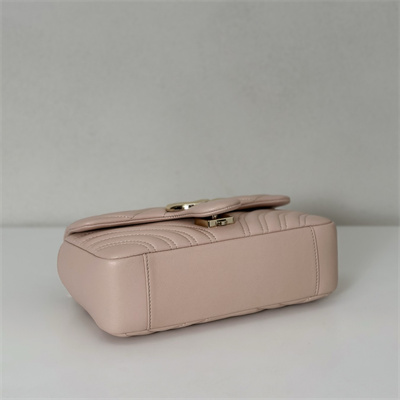 Gu.cci GG Marmont Small shoulder bag matelassé chevron lambskin leather Lt Gold toned hardware  Pink Beige 837280