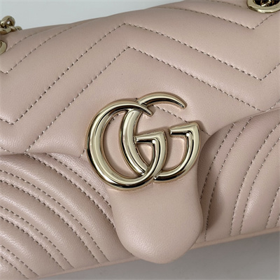 Gu.cci GG Marmont Small shoulder bag matelassé chevron lambskin leather Lt Gold toned hardware  Pink Beige 837280