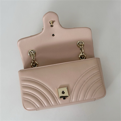 Gu.cci GG Marmont Small shoulder bag matelassé chevron lambskin leather Lt Gold toned hardware  Pink Beige 837280