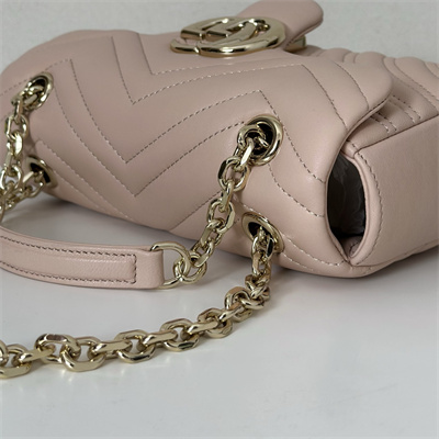 Gu.cci GG Marmont Small shoulder bag matelassé chevron lambskin leather Lt Gold toned hardware  Pink Beige 837280