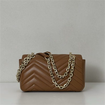 Gu.cci GG Marmont Small shoulder bag matelassé chevron lambskin leather Lt Gold toned hardware Brown 837280