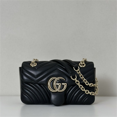 Gu.cci GG Marmont Small shoulder bag matelassé chevron lambskin leather Lt Gold toned hardware Black 837280
