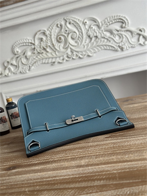 H**mes jypsiere togo leather silver tone metal blue jean color hs