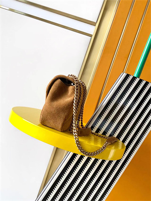 Y.S.L LOULOU Small in MATELASSÉ Suede Gold Tone Metal Brown Color