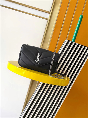 Y.S.L LOULOU Mini in MATELASSÉ lambskin Silver Tone Metal Black Color