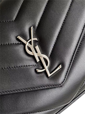 Y.S.L LOULOU Medium in MATELASSÉ lambskin Silver Tone Metal Black Color