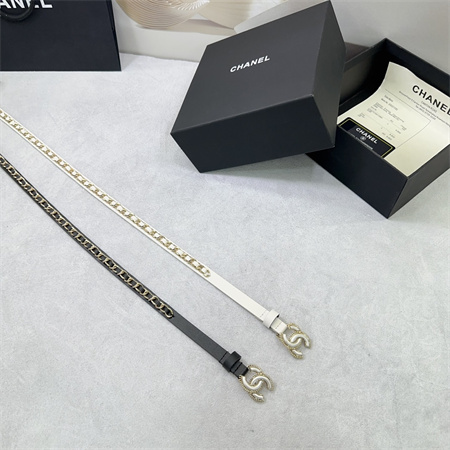 Ch*el belts in lambskin 15mm in black /white