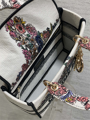 CD Medium Lady D-Lite Bag  Embroidery White Multicolors