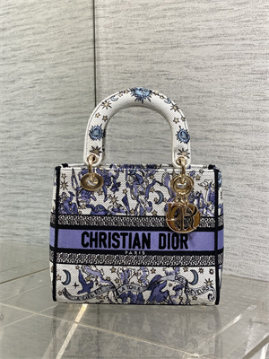 CD Medium Lady D-Lite Bag  Embroidery White/Purple  Multicolors