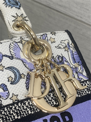 CD Medium Lady D-Lite Bag  Embroidery White/Purple  Multicolors