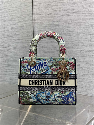 CD Medium Lady D-Lite Bag  Embroidery Lt Green Multicolors