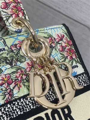 CD Medium Lady D-Lite Bag  Embroidery Lt Green Multicolors