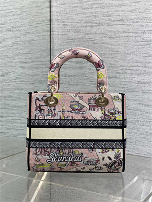 CD Medium Lady D-Lite Bag  Embroidery Pink Multicolors
