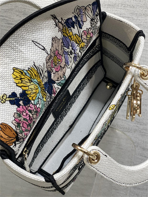 CD Medium Lady D-Lite Bag  Embroidery White Multicolors