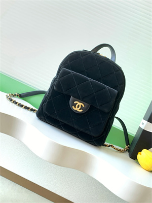 Ch*el backpack velvet and calfskin gold tone metal black as5793