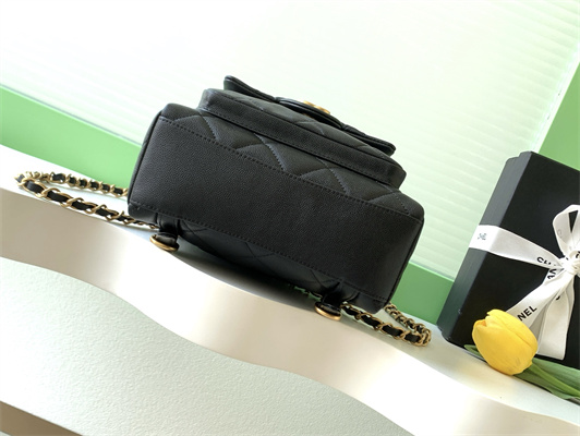 Ch*el backpack grained calfskin gold tone metal black as5793