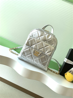 Ch*el backpack calfskin gold tone metal silver as5793