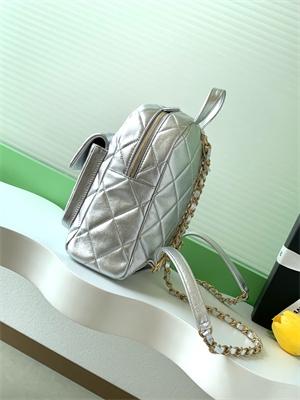 Ch*el backpack calfskin gold tone metal silver as5793