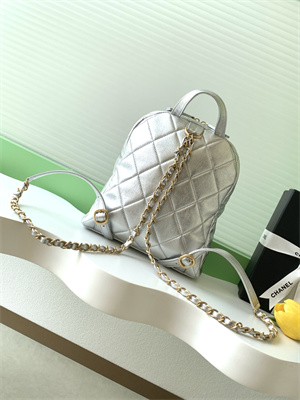 Ch*el backpack calfskin gold tone metal silver as5793