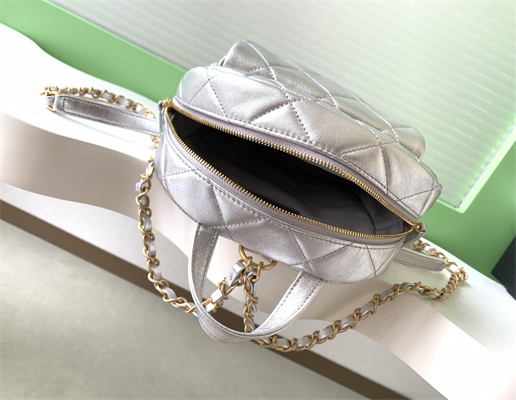 Ch*el backpack calfskin gold tone metal silver as5793