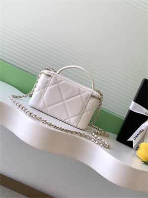 Ch*el long vanity with chain grained calfskin & gold-tone metal white ap4933