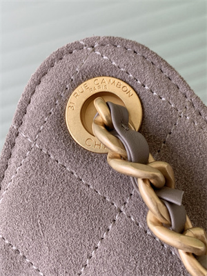 Ch*el 25 medium handbag suede gold tone metal taupe as5311
