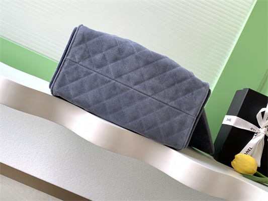 Ch*el 25 medium handbag suede gold tone metal blue as5311