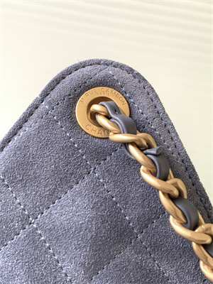 Ch*el 25 medium handbag suede gold tone metal blue as5311