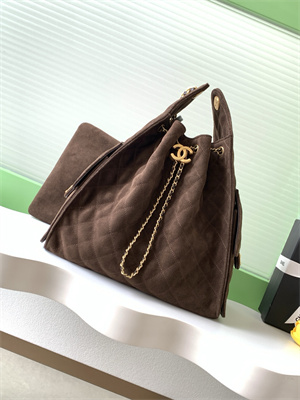 Ch*el 25 medium handbag suede gold tone metal coffee as5311