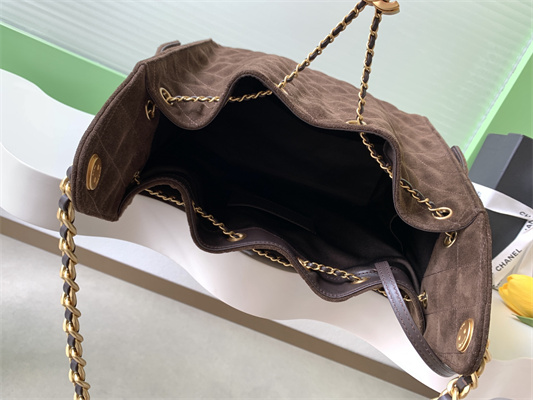 Ch*el 25 medium handbag suede gold tone metal coffee as5311
