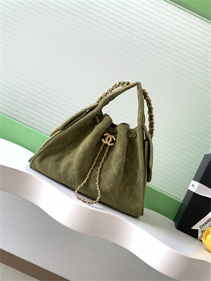 Ch*el 25 small handbag suede gold tone metal green as5293
