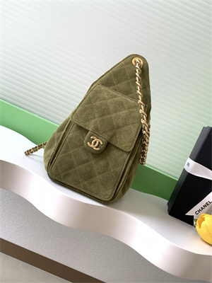 Ch*el 25 small handbag suede gold tone metal green as5293