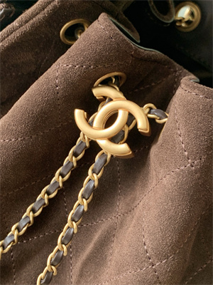 Ch*el 25 small handbag suede gold tone metal coffee as5293