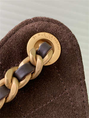 Ch*el 25 small handbag suede gold tone metal coffee as5293