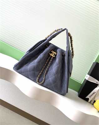 Ch*el 25 small handbag suede gold tone metal blue as5293