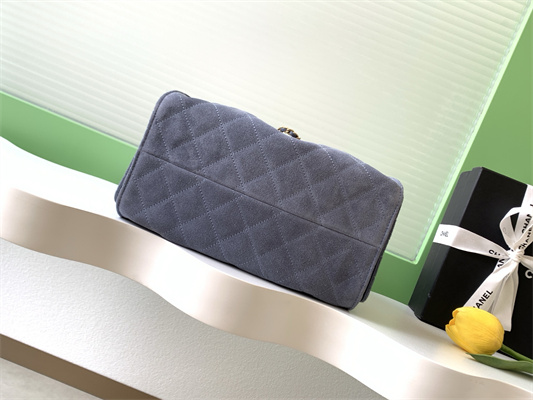 Ch*el 25 small handbag suede gold tone metal blue as5293