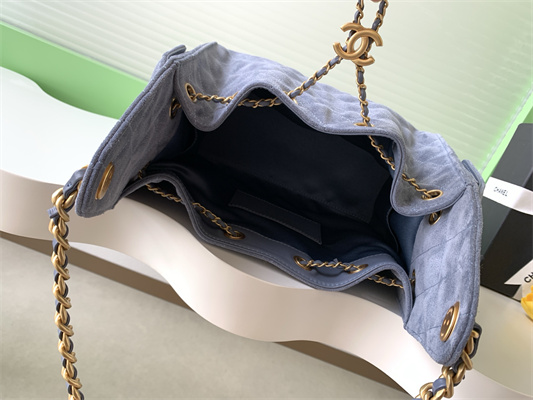 Ch*el 25 small handbag suede gold tone metal blue as5293