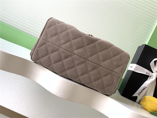 Ch*el 25 small handbag suede gold tone metal taupe as5293