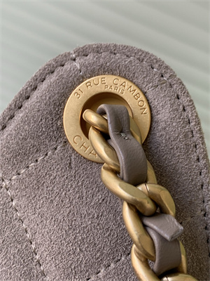 Ch*el 25 small handbag suede gold tone metal taupe as5293