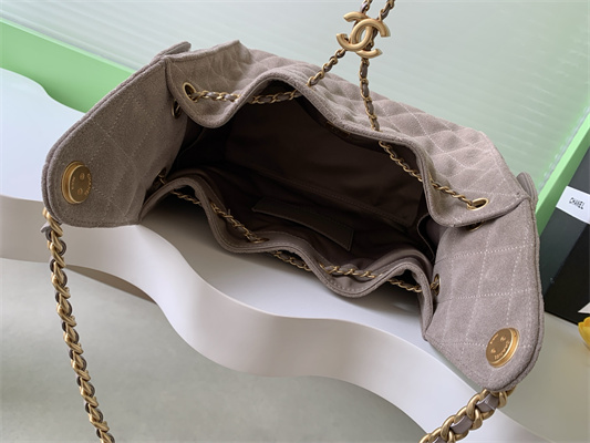 Ch*el 25 small handbag suede gold tone metal taupe as5293