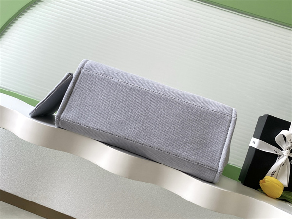 Ch*el deauville large shopping bag mixed fibers gold tone metal lt grey a66941